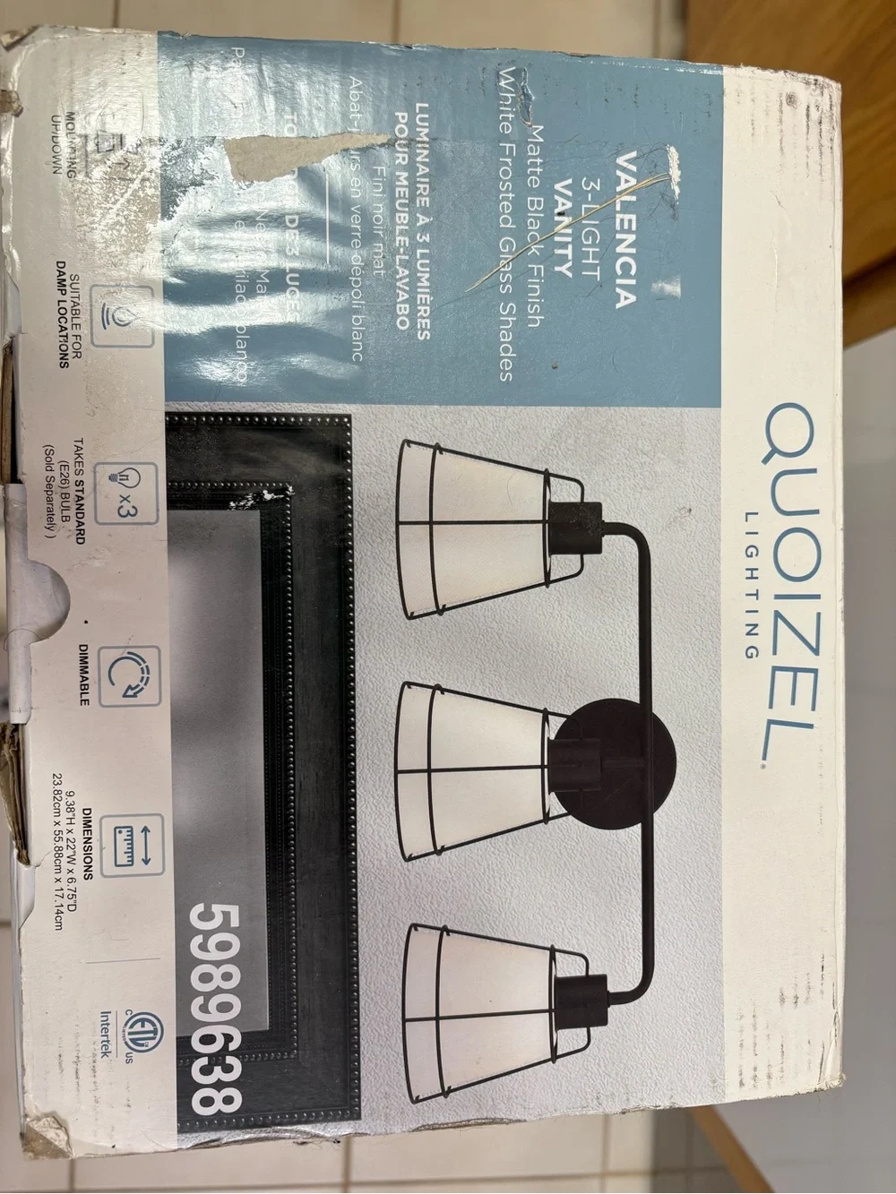 Matte Black 3-Light Vanity Light with White Glass Shades